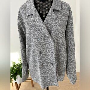 JAEGER Vintage Silver Floral Jacquard Blouse Double Breasted Occasion Event